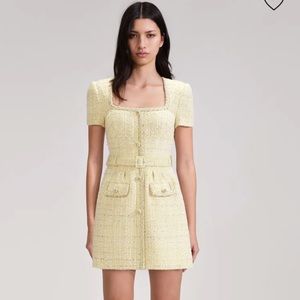 SELF PORTRAIT Yellow Boucle Mini Dress